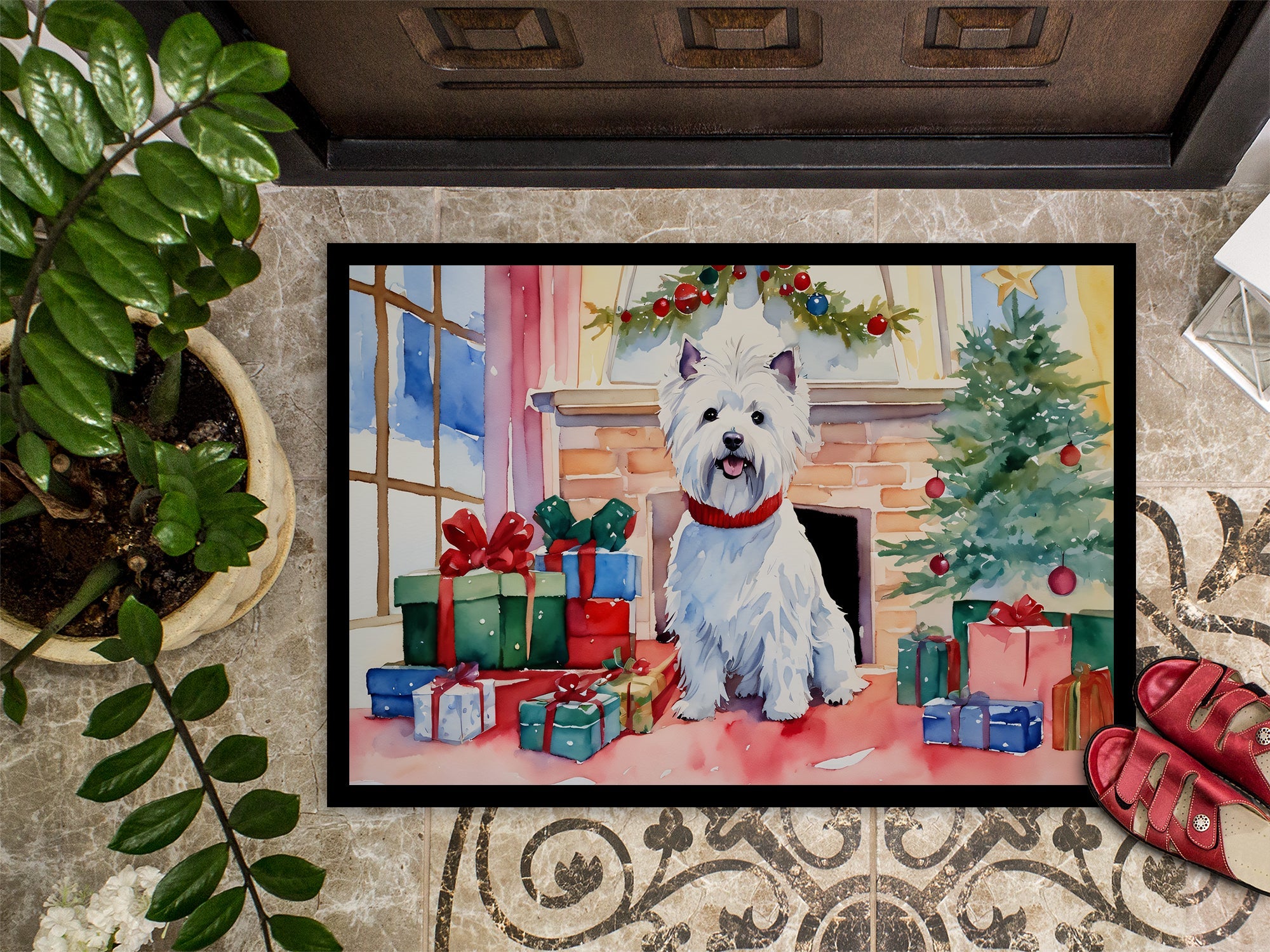 Westie Cozy Christmas Doormat Indoor Outdoor 18H X 27W Front Door Mat Rugs for Entryway, Non Slip Washable