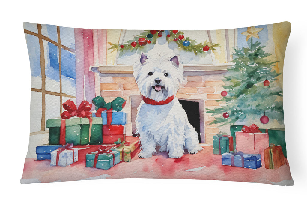 Westie Cozy Christmas Decorative Throw Pillow 12x16 Indoor Outdoor Accent Cushion, Fabric Cover with Insert for Sofa, Bed, Porch & Living Room