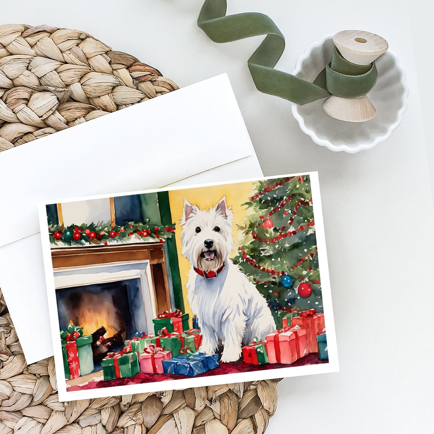 Westie Cozy Christmas Greeting Cards Pack of 8 Blank Cards with Envelopes Whimsical A7 Size 5x7