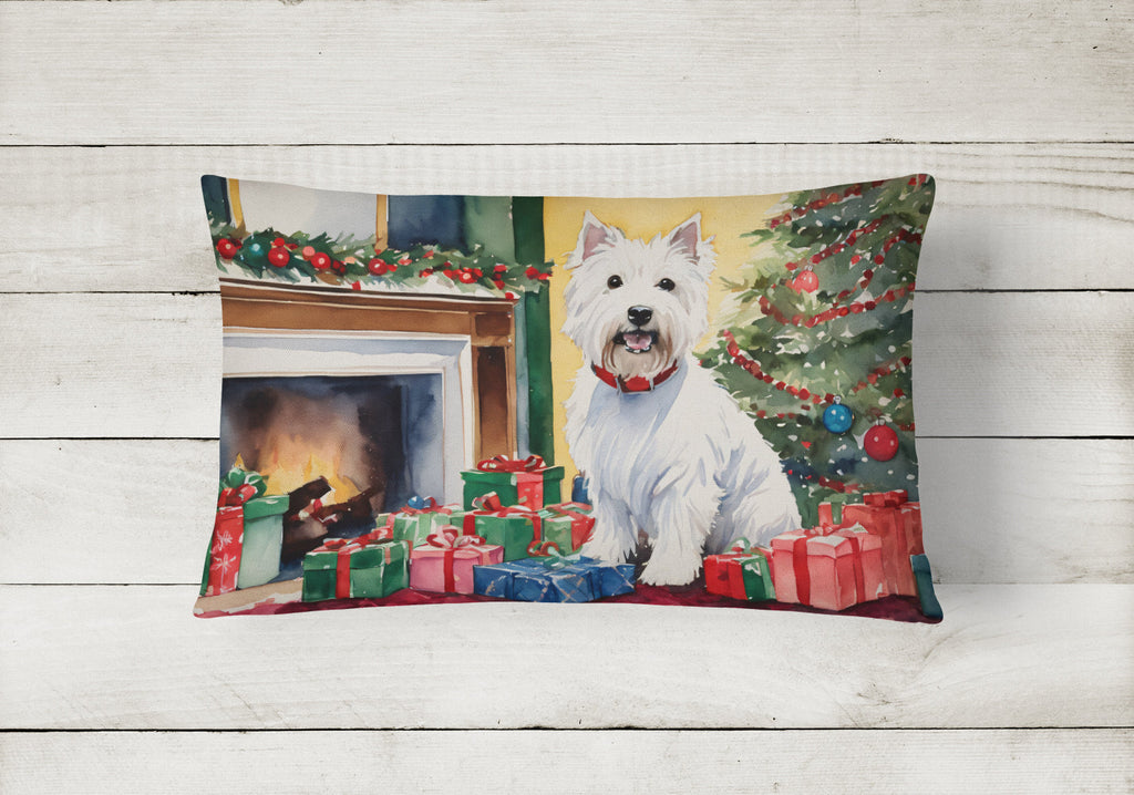 Westie Cozy Christmas Decorative Throw Pillow 12x16 Indoor Outdoor Accent Cushion, Fabric Cover with Insert for Sofa, Bed, Porch & Living Room