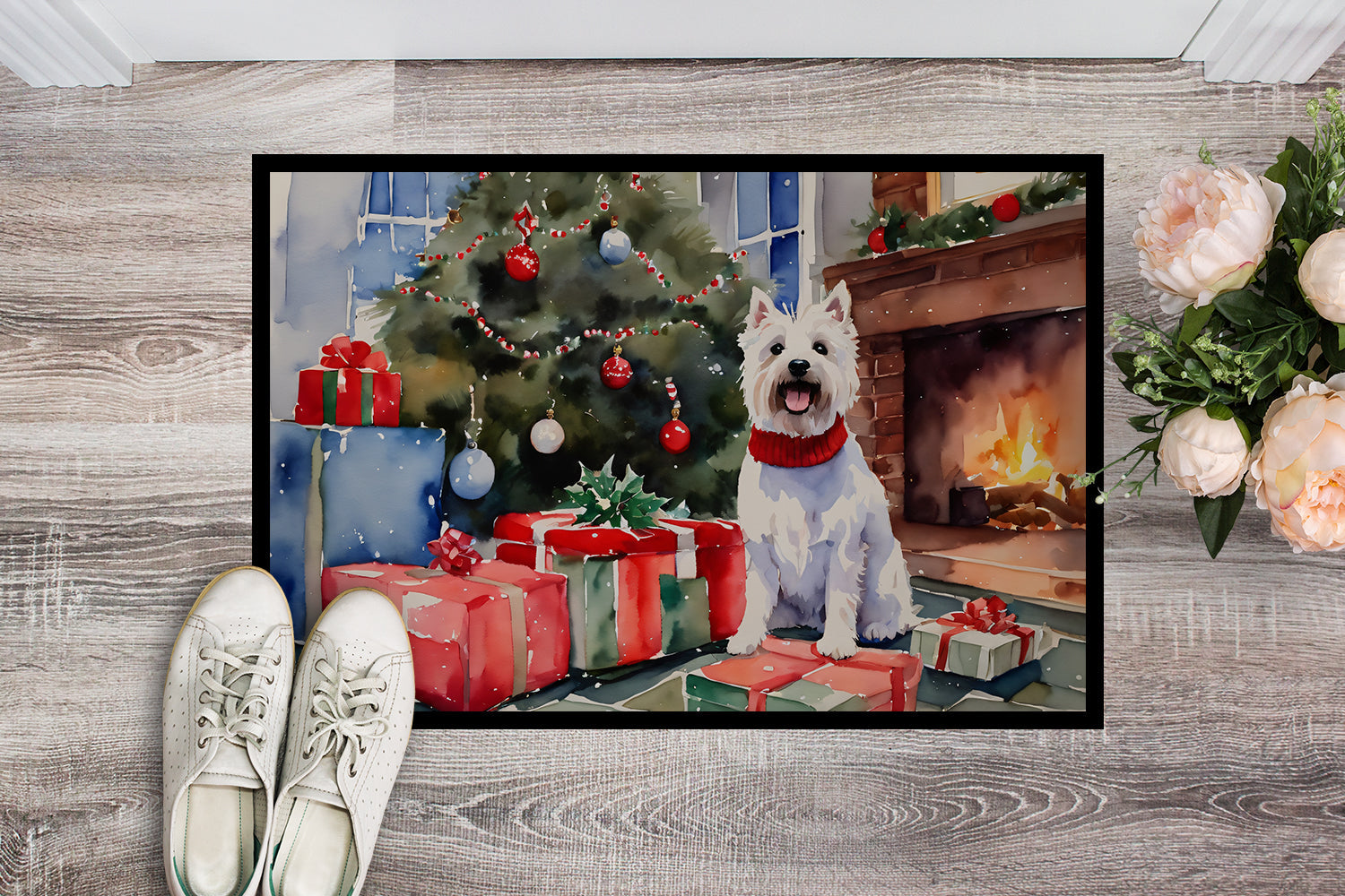 Westie Cozy Christmas Doormat Indoor Outdoor 24H X 36W Front Door Mat Rugs for Entryway, Non Slip Washable Low Pile,