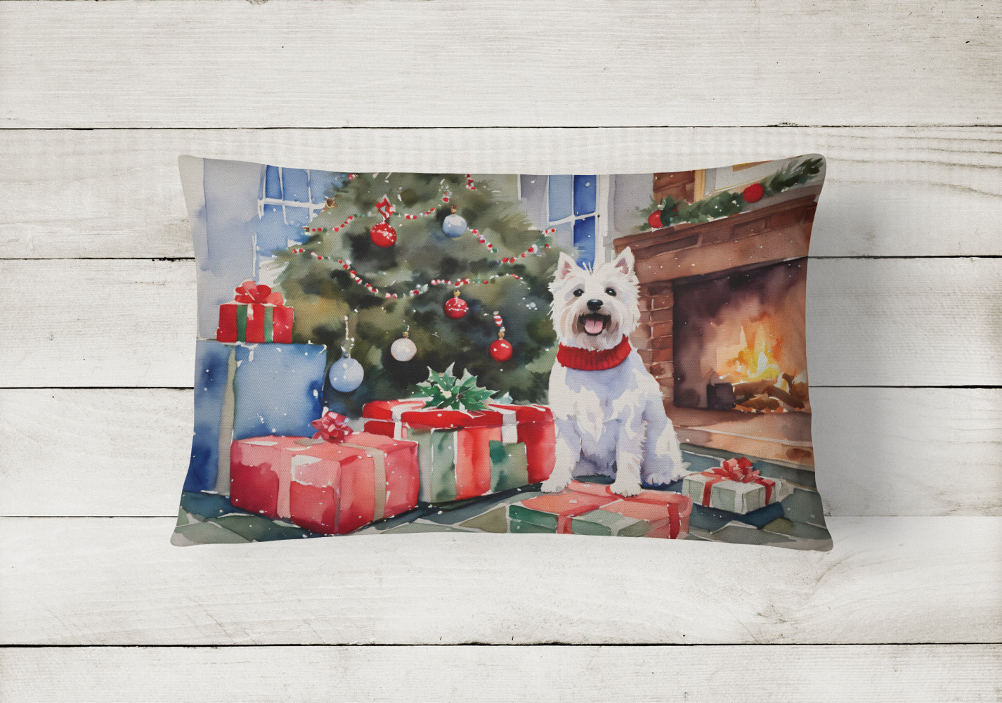 Westie Cozy Christmas Decorative Throw Pillow 12x16 Indoor Outdoor Accent Cushion, Fabric Cover with Insert for Sofa, Bed, Porch & Living Room