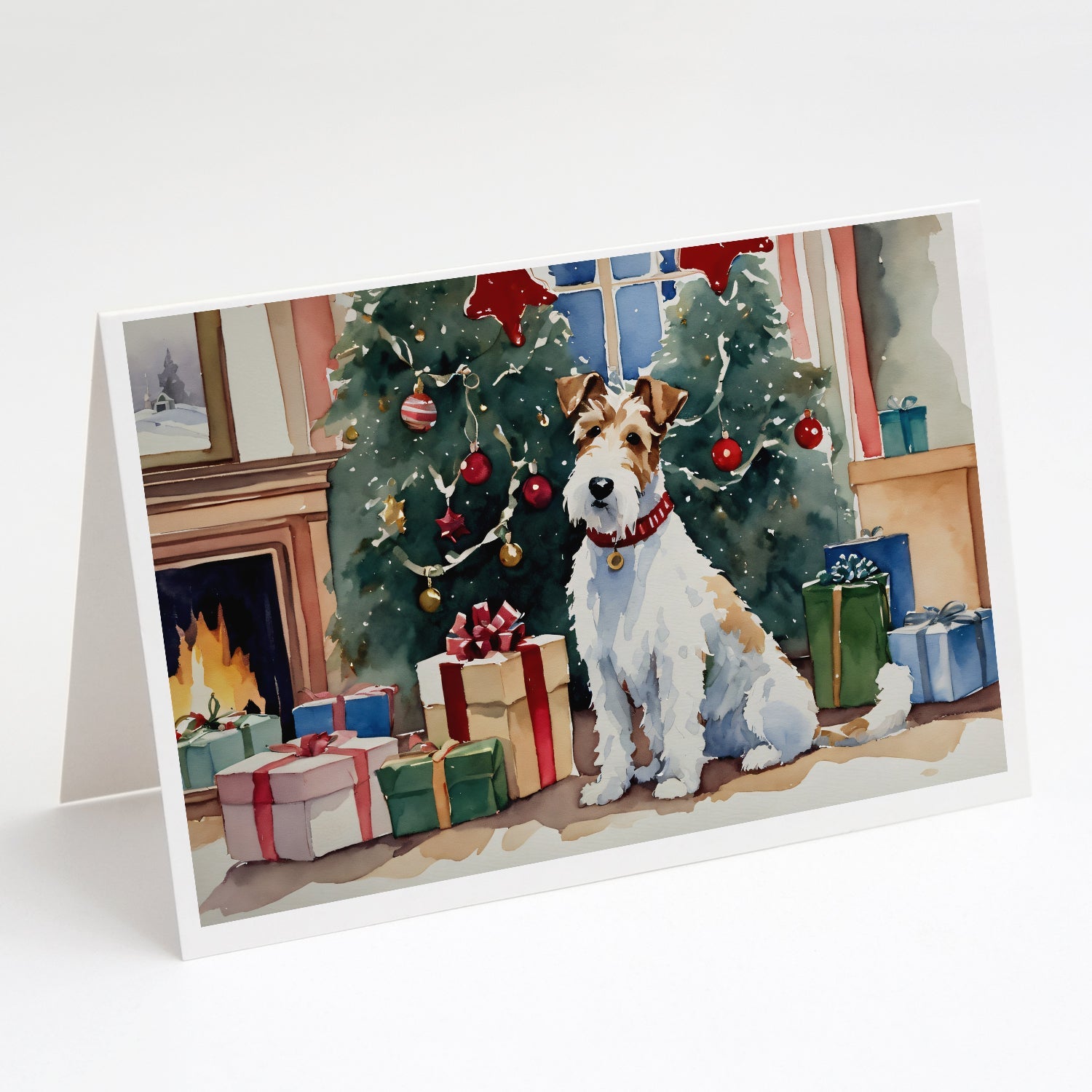 Fox Terrier Cozy Christmas Greeting Cards Pack of 8 Blank Cards with Envelopes Whimsical A7 Size 5x7