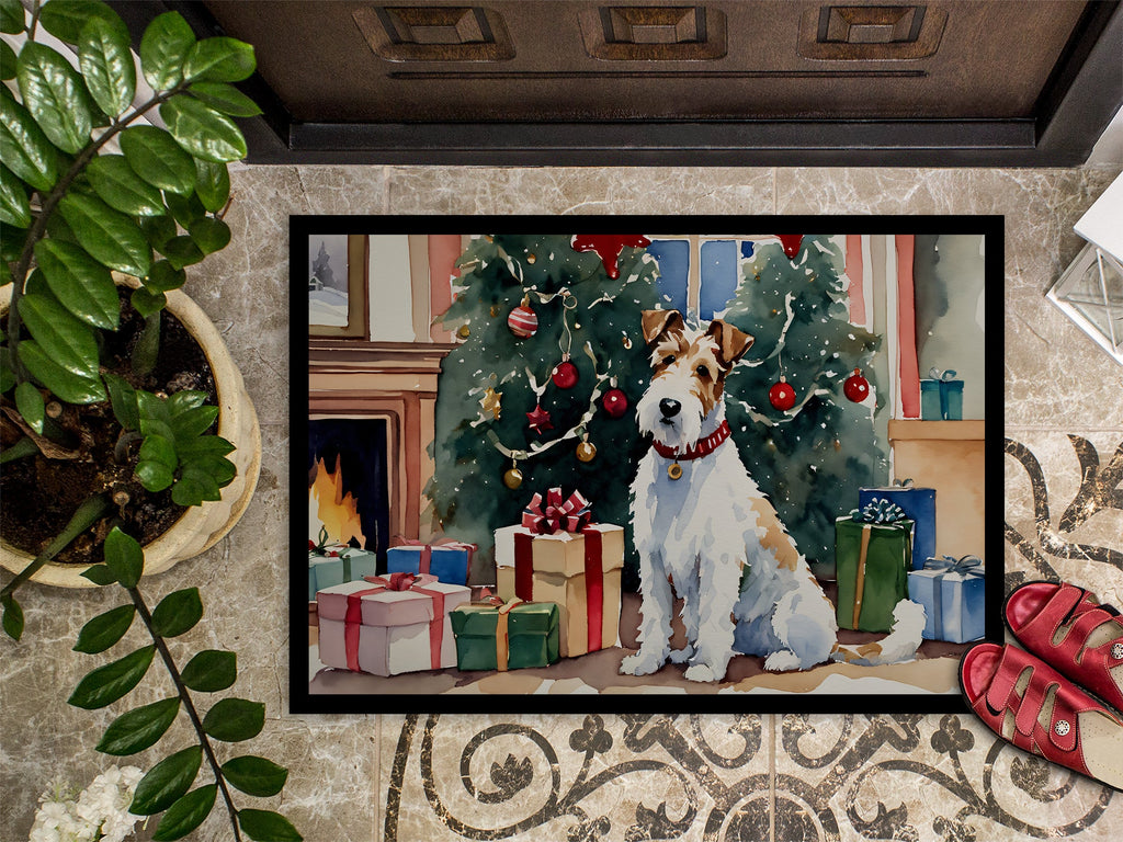 Fox Terrier Cozy Christmas Doormat Indoor Outdoor 24H X 36W Front Door Mat Rugs for Entryway, Non Slip Washable Low Pile,