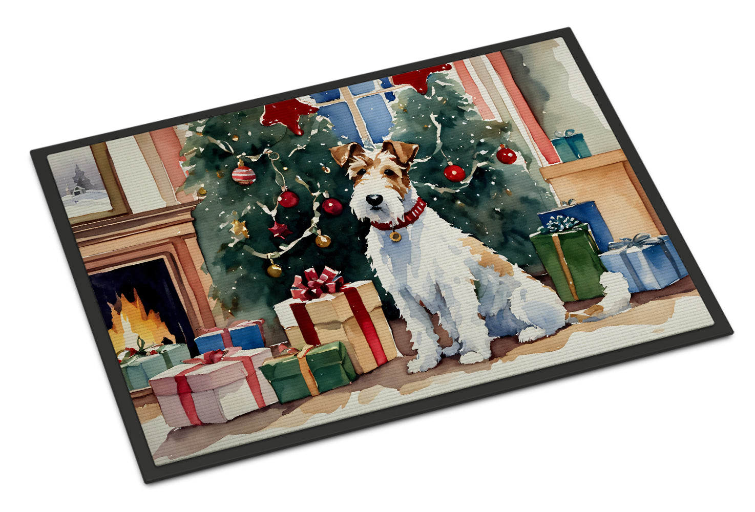 Fox Terrier Cozy Christmas Doormat Indoor Outdoor 18H X 27W Front Door Mat Rugs for Entryway, Non Slip Washable