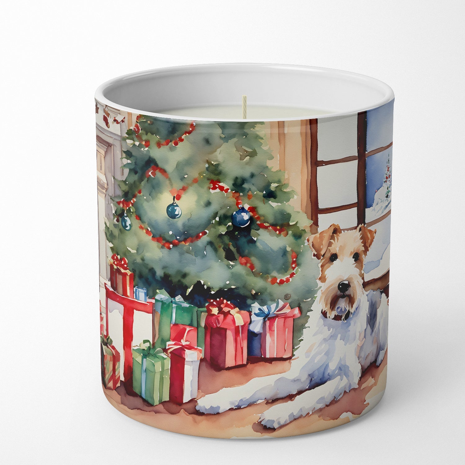 Fox Terrier Cozy Christmas Decorative Soy Candle Nature Soy Wax Essential Oil Home Decor Ideal for Bedroom Kitchen Bath Office Gift, 10 oz