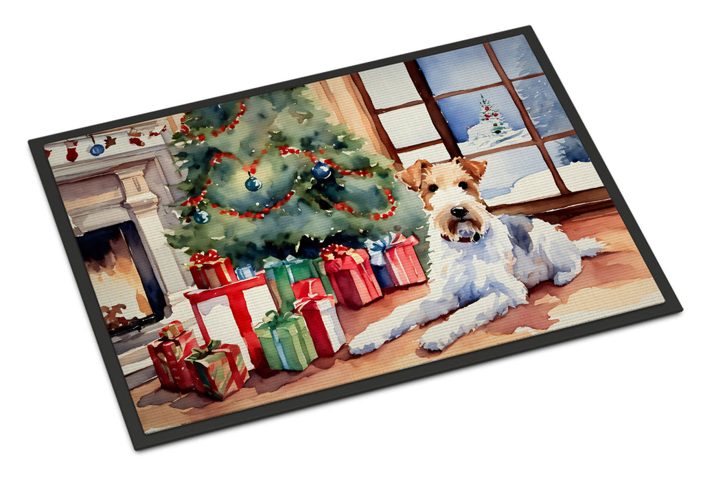 Fox Terrier Cozy Christmas Doormat Indoor Outdoor 18H X 27W Front Door Mat Rugs for Entryway, Non Slip Washable