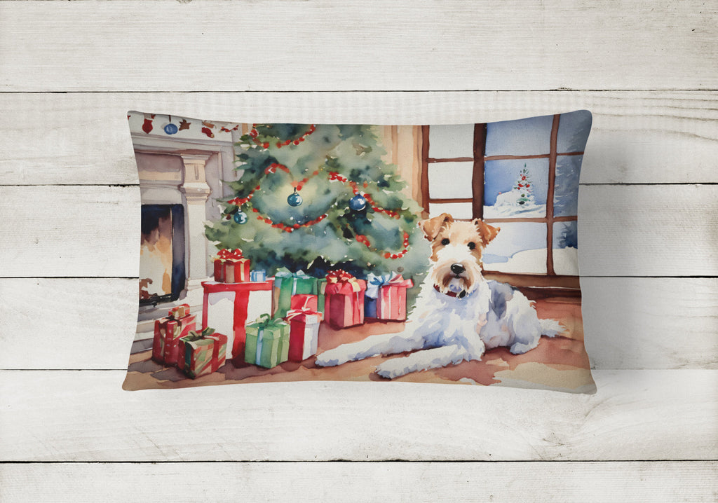 Fox Terrier Cozy Christmas Decorative Throw Pillow 12x16 Indoor Outdoor Accent Cushion, Fabric Cover with Insert for Sofa, Bed, Porch & Living Room