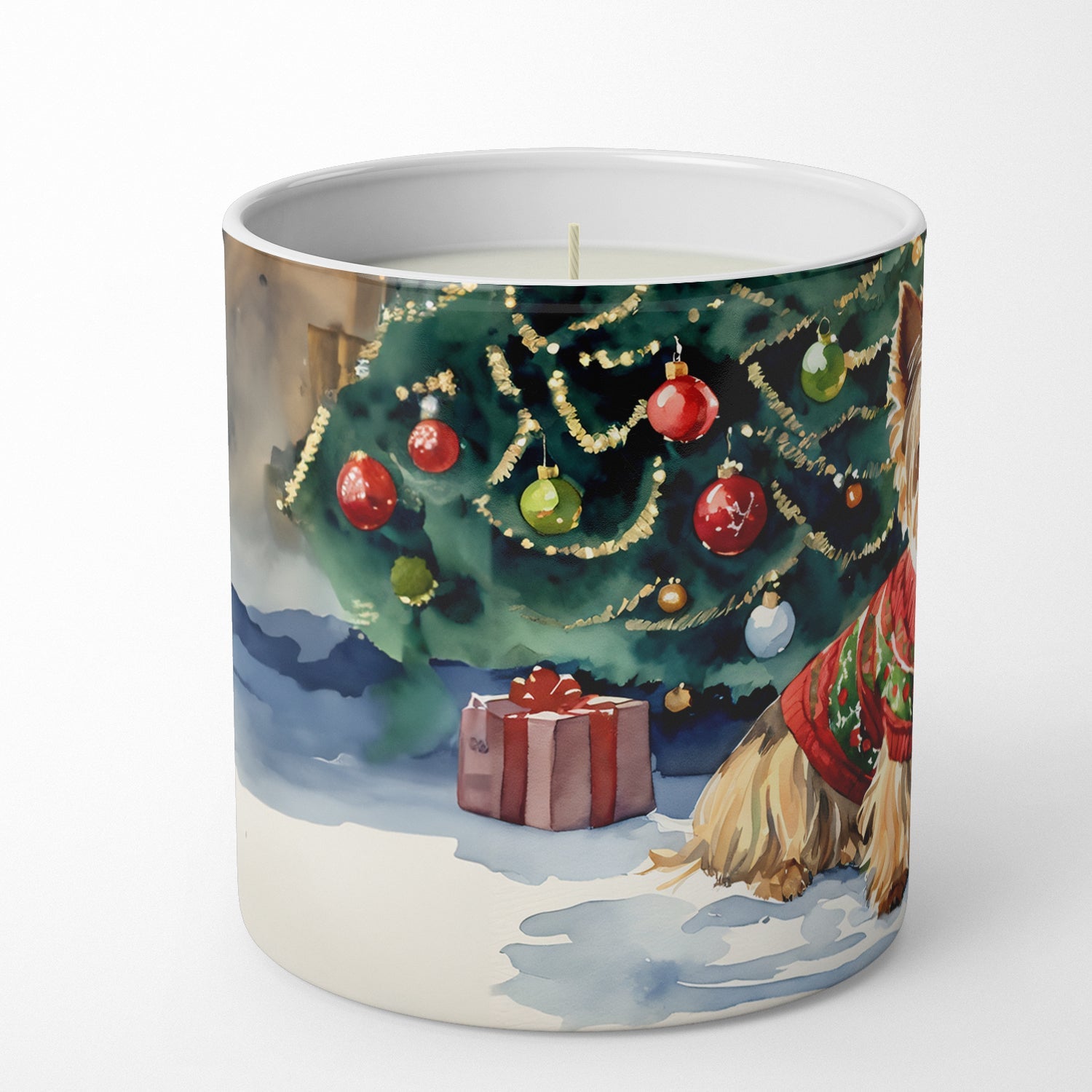 Yorkshire Terrier Cozy Christmas Decorative Soy Candle Nature Soy Wax Essential Oil Home Decor Ideal for Bedroom Kitchen Bath Office Gift, 10 oz