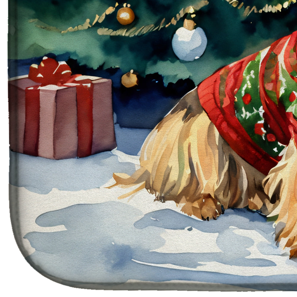 Yorkshire Terrier Cozy Christmas Dish Drying Mat Absorbent Dish Drying Mat Pad for Kitchen Counter Dish Drainer Mat for Countertop, 14 x 21", Multicolor