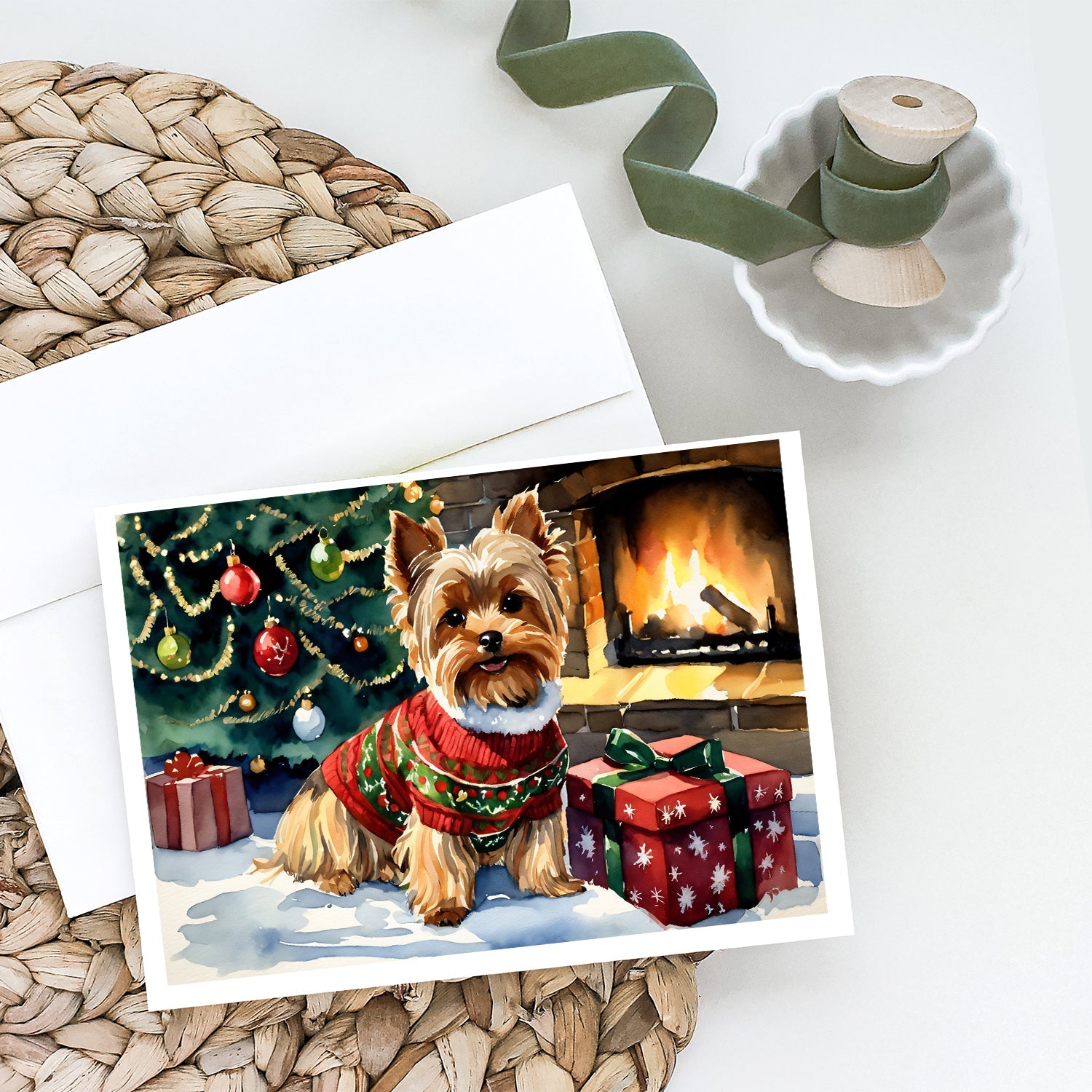 Yorkshire Terrier Cozy Christmas Greeting Cards Pack of 8 Blank Cards with Envelopes Whimsical A7 Size 5x7