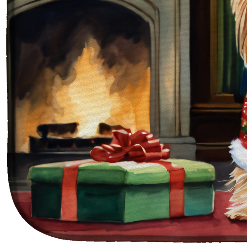 Yorkshire Terrier Cozy Christmas Dish Drying Mat Absorbent Dish Drying Mat Pad for Kitchen Counter Dish Drainer Mat for Countertop, 14 x 21", Multicolor