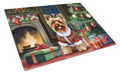Yorkshire Terrier Cozy Christmas Cutting Board Tempered Glass Kitchen Cutting Surface, Heat Resistant Chopping, Non-Slip Feet, Food Prep & Serving