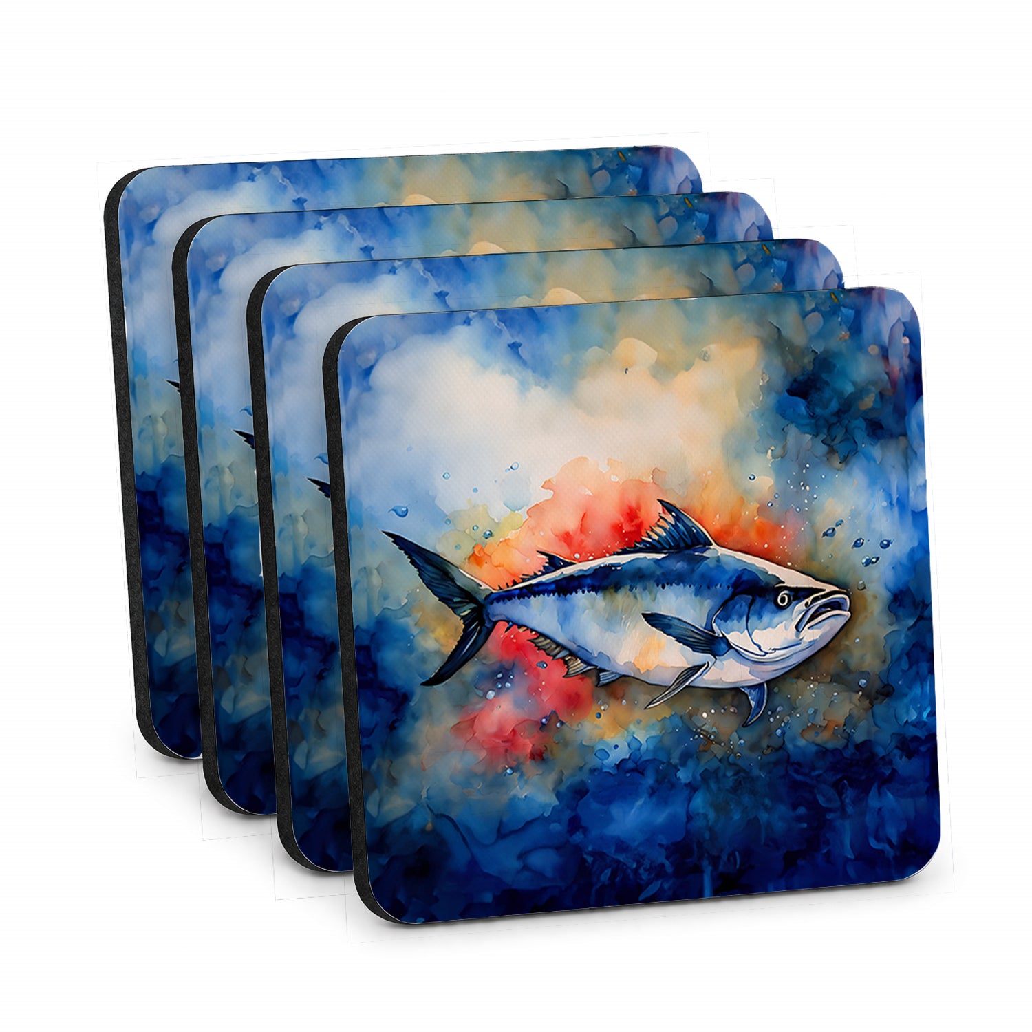 Bluefin Tuna Foam Coasters Set of 4 Cup Coasters for Indoor Outdoor, Tabletop Protection, Anti Slip, Mouse pad Material