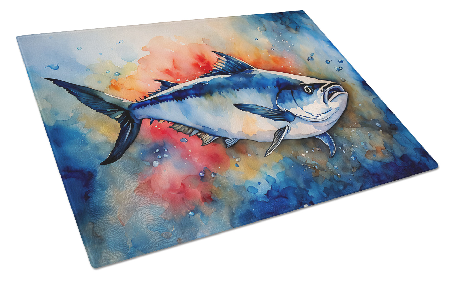 Bluefin Tuna Cutting Board Tempered Glass Kitchen Cutting Surface, Heat Resistant Chopping, Non-Slip Feet, Food Prep & Serving