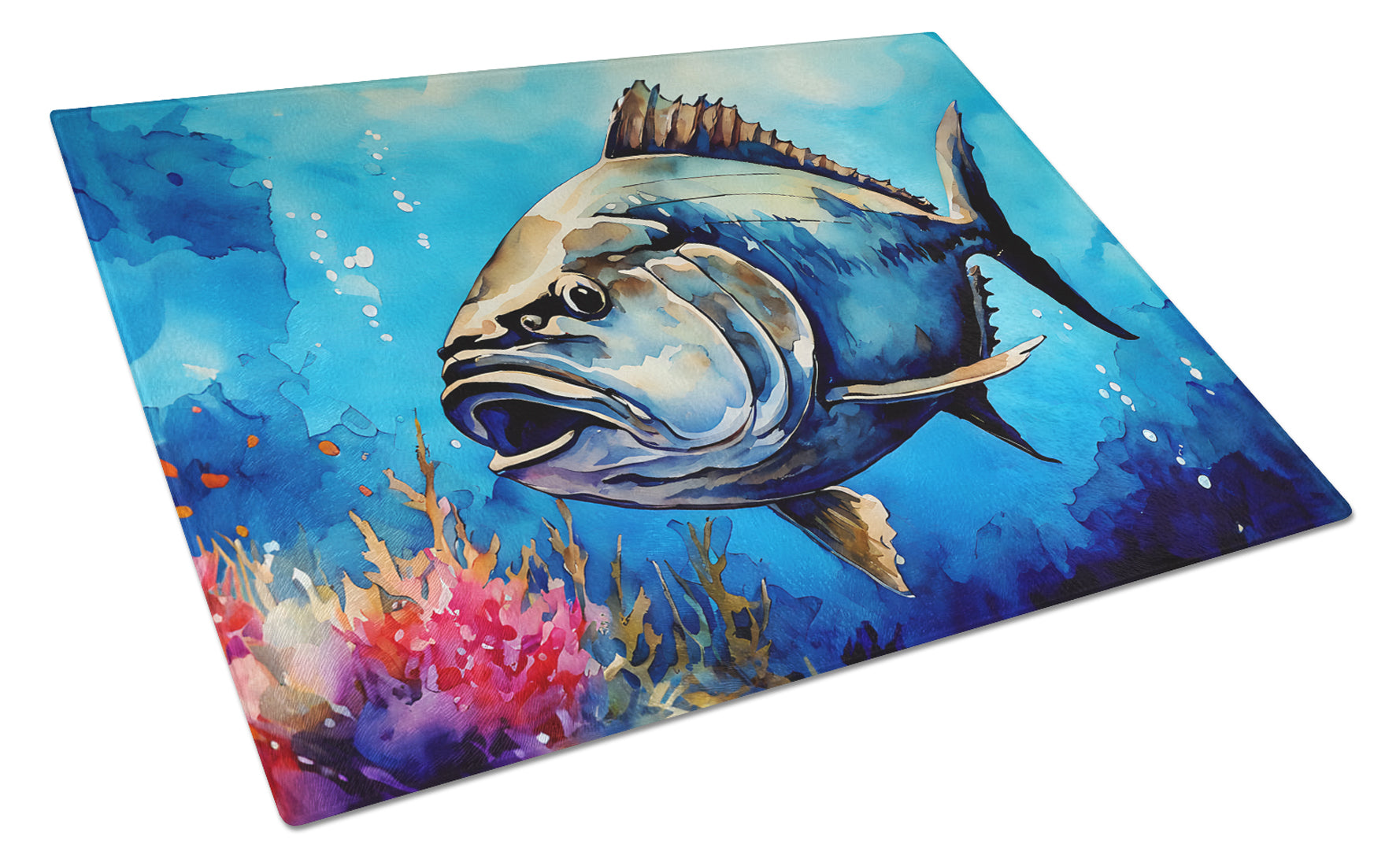 Bluefin Tuna Cutting Board Tempered Glass Kitchen Cutting Surface, Heat Resistant Chopping, Non-Slip Feet, Food Prep & Serving
