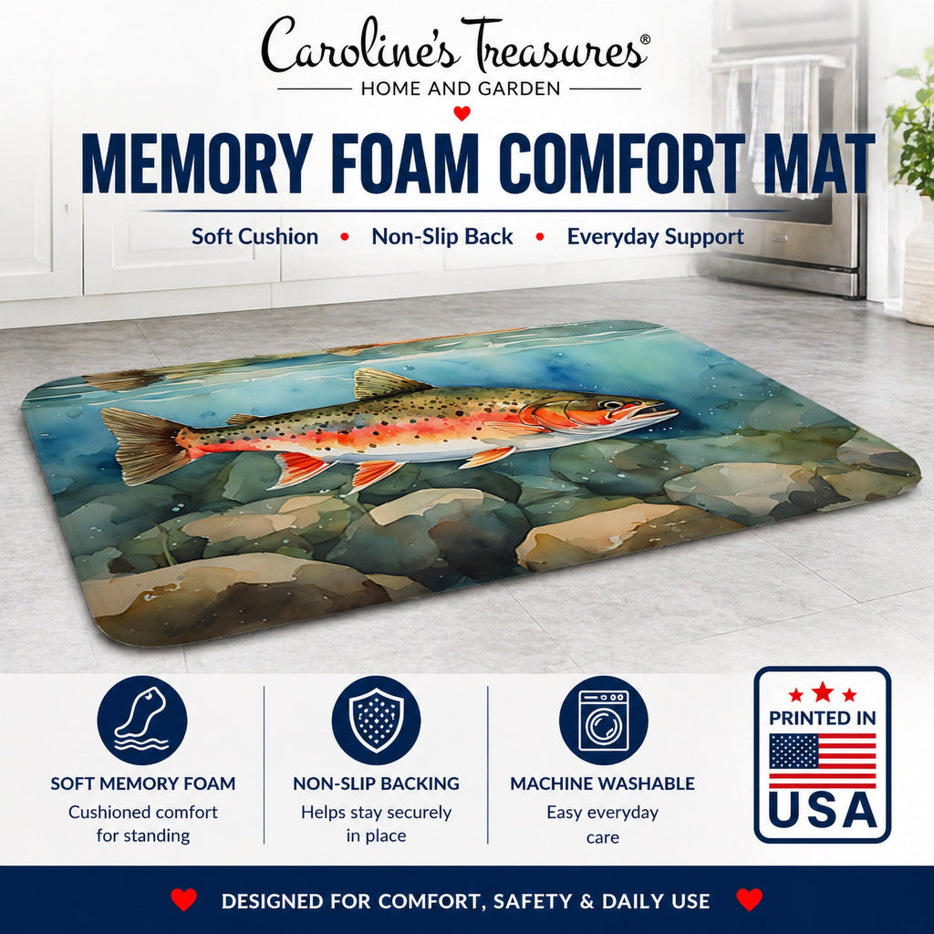 Brook Trout Memory Foam Kitchen Mat Machine Washable Anti-Fatigue Cushion Comfort Bath or Kitchen Rug