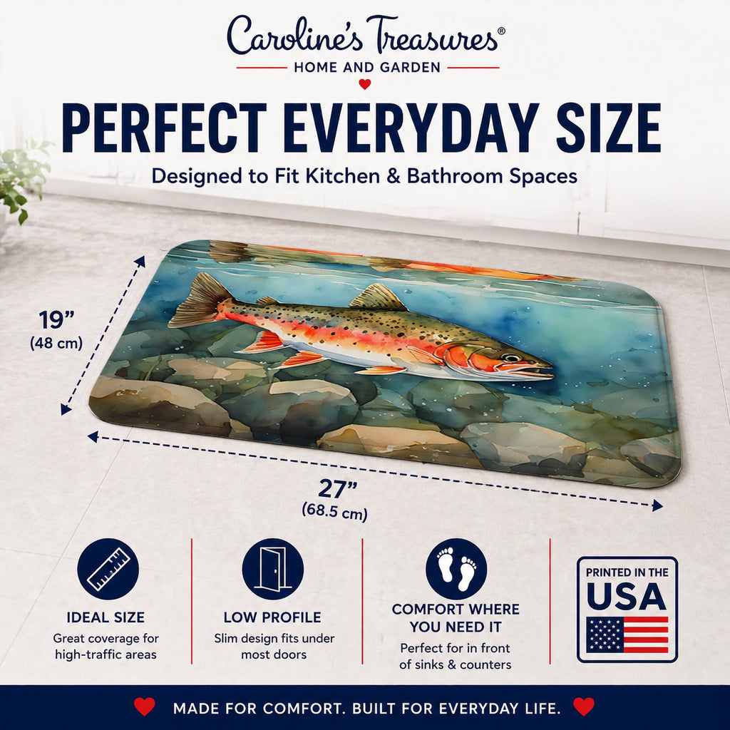 Brook Trout Memory Foam Kitchen Mat Machine Washable Anti-Fatigue Cushion Comfort Bath or Kitchen Rug