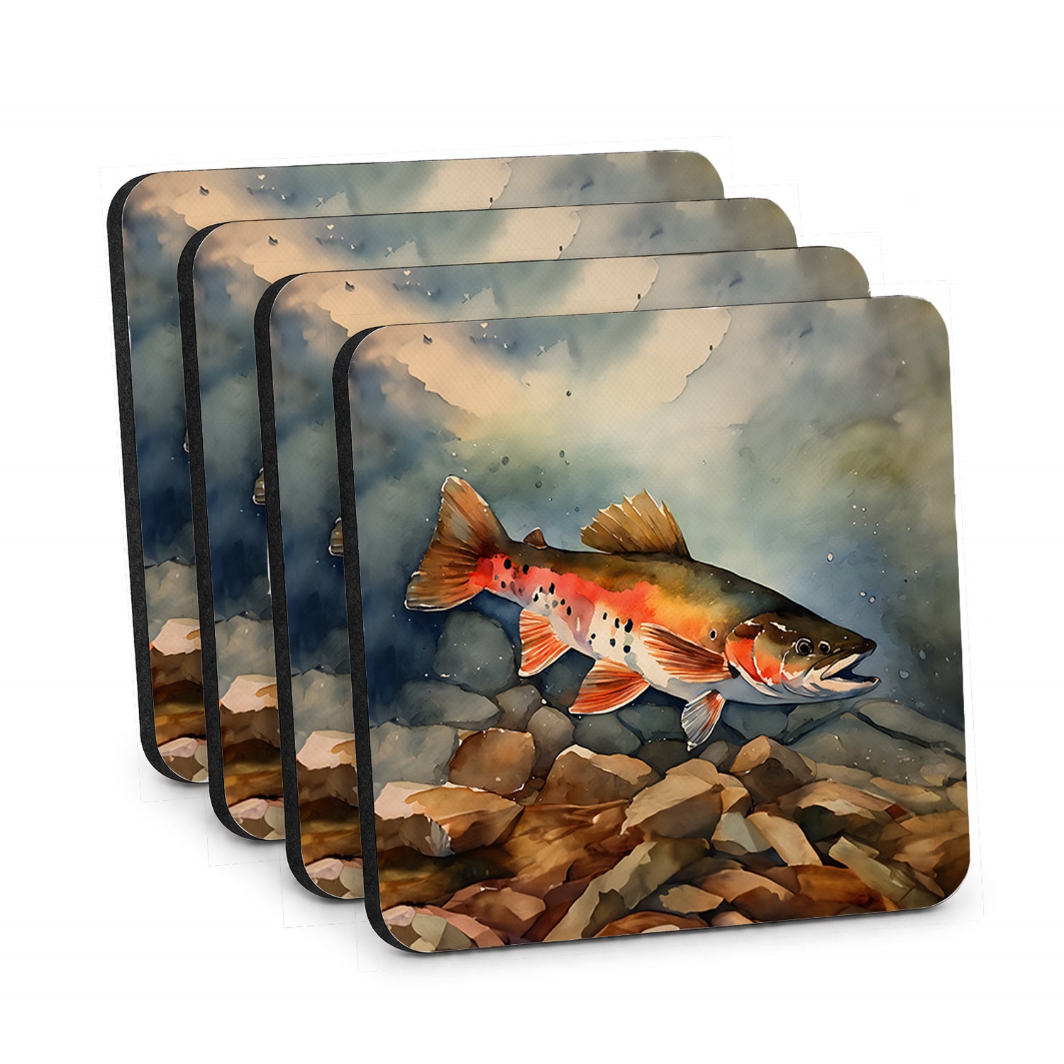 Brook Trout Foam Coasters Set of 4 Cup Coasters for Indoor Outdoor, Tabletop Protection, Anti Slip, Mouse pad Material