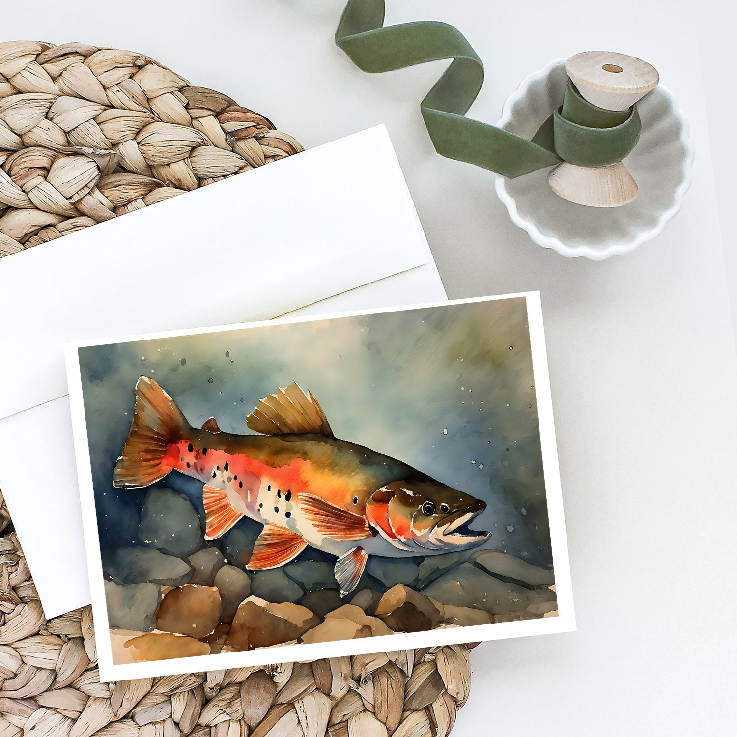 Brook Trout Greeting Cards Pack of 8 Blank Cards with Envelopes Whimsical A7 Size 5x7
