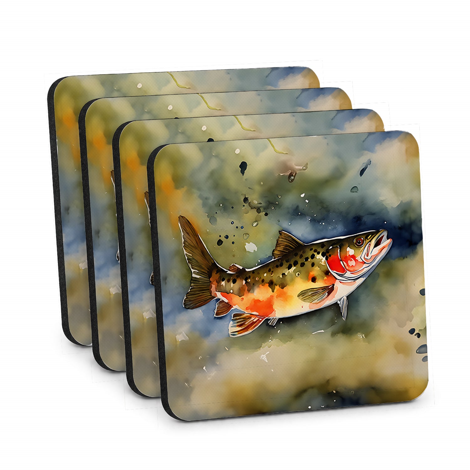 Brook Trout Foam Coasters Set of 4 Cup Coasters for Indoor Outdoor, Tabletop Protection, Anti Slip, Mouse pad Material