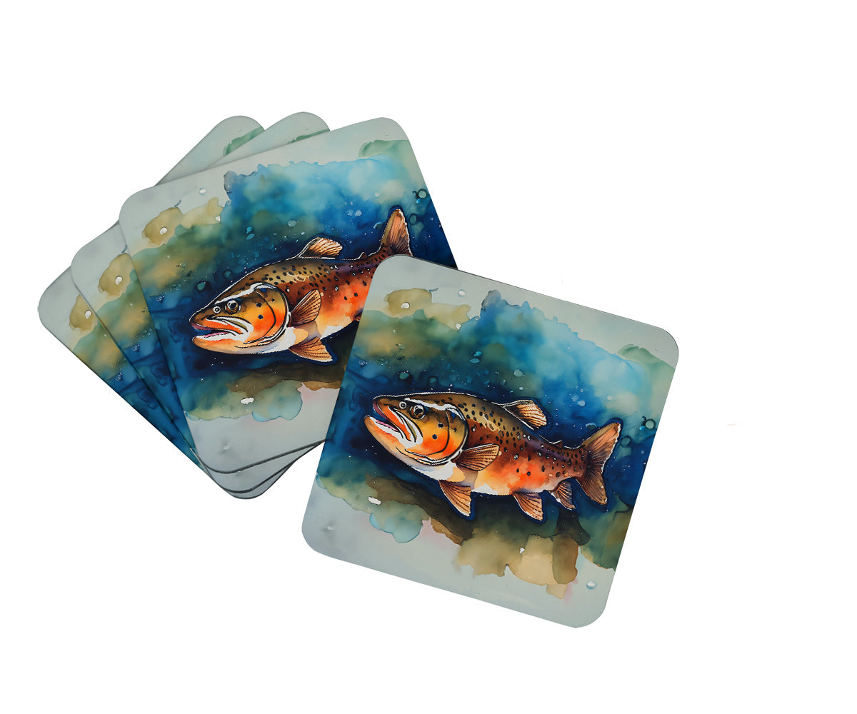 Brown Trout Foam Coasters Set of 4 Cup Coasters for Indoor Outdoor, Tabletop Protection, Anti Slip, Mouse pad Material