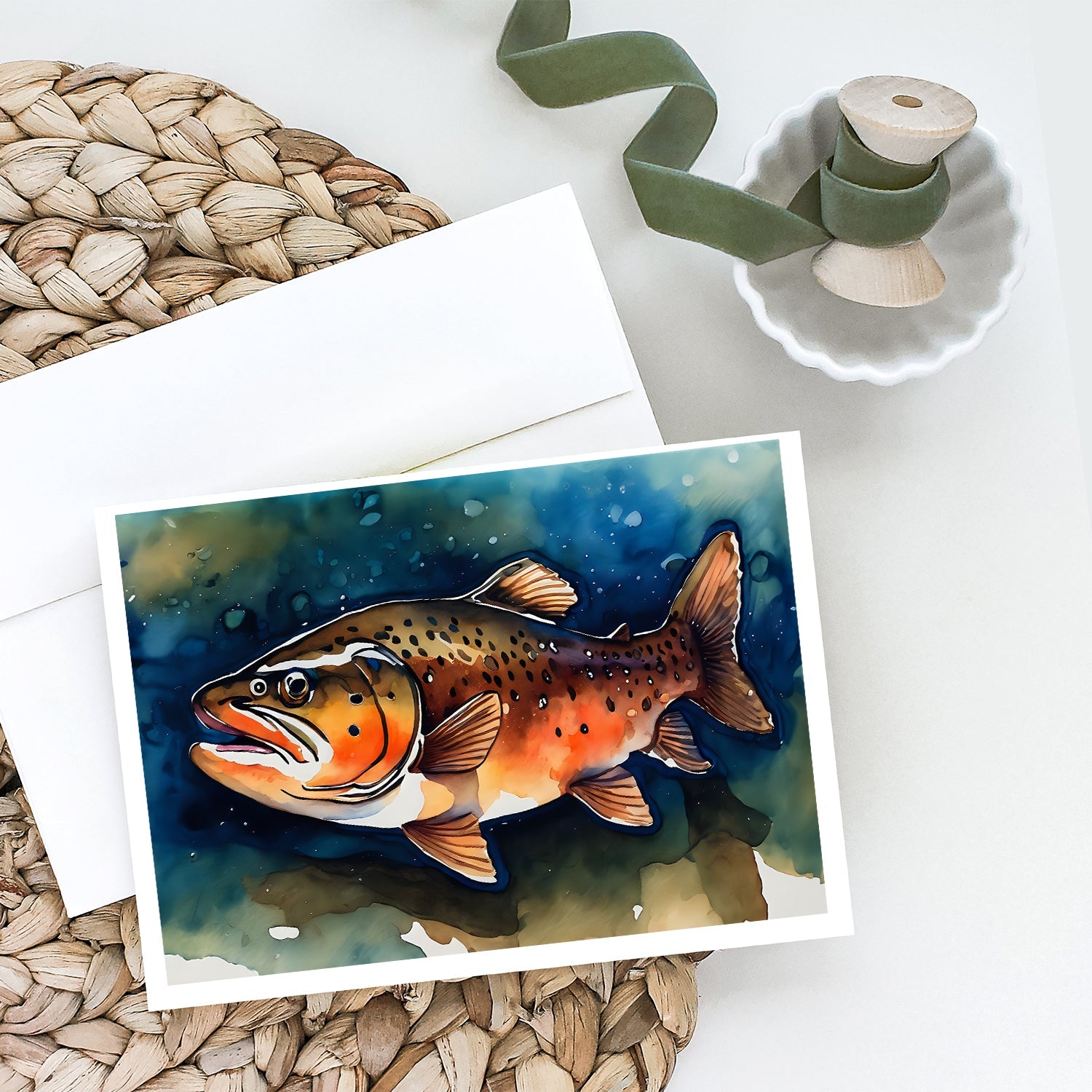 Brown Trout Greeting Cards Pack of 8 Blank Cards with Envelopes Whimsical A7 Size 5x7