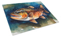Brown Trout Cutting Board Tempered Glass Kitchen Cutting Surface, Heat Resistant Chopping, Non-Slip Feet, Food Prep & Serving