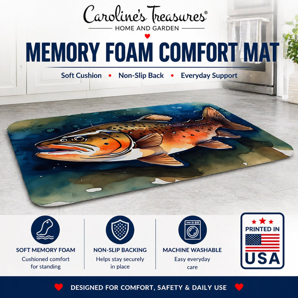 Brown Trout Memory Foam Kitchen Mat Machine Washable Anti-Fatigue Cushion Comfort Bath or Kitchen Rug