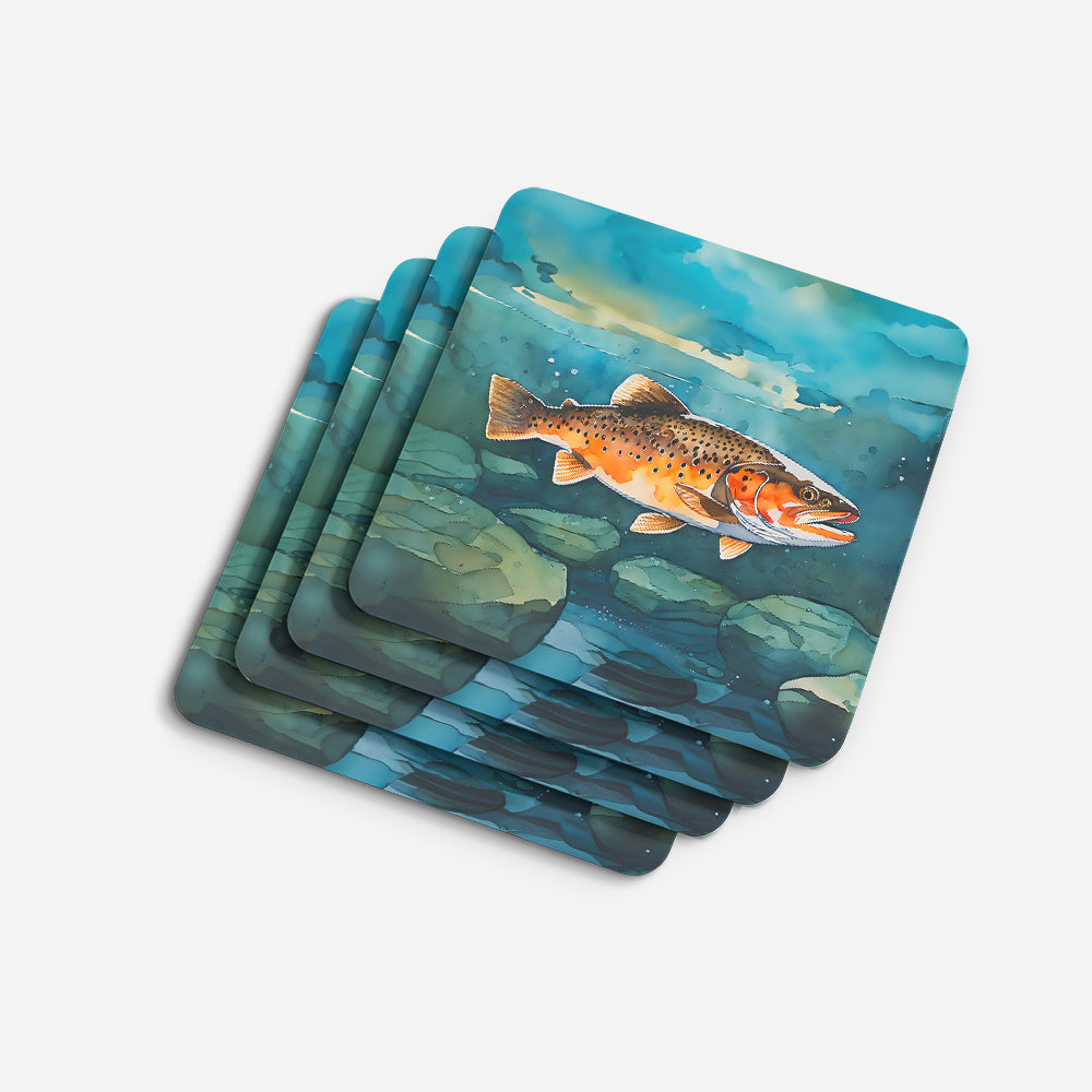 Brown Trout Foam Coasters Set of 4 Cup Coasters for Indoor Outdoor, Tabletop Protection, Anti Slip, Mouse pad Material