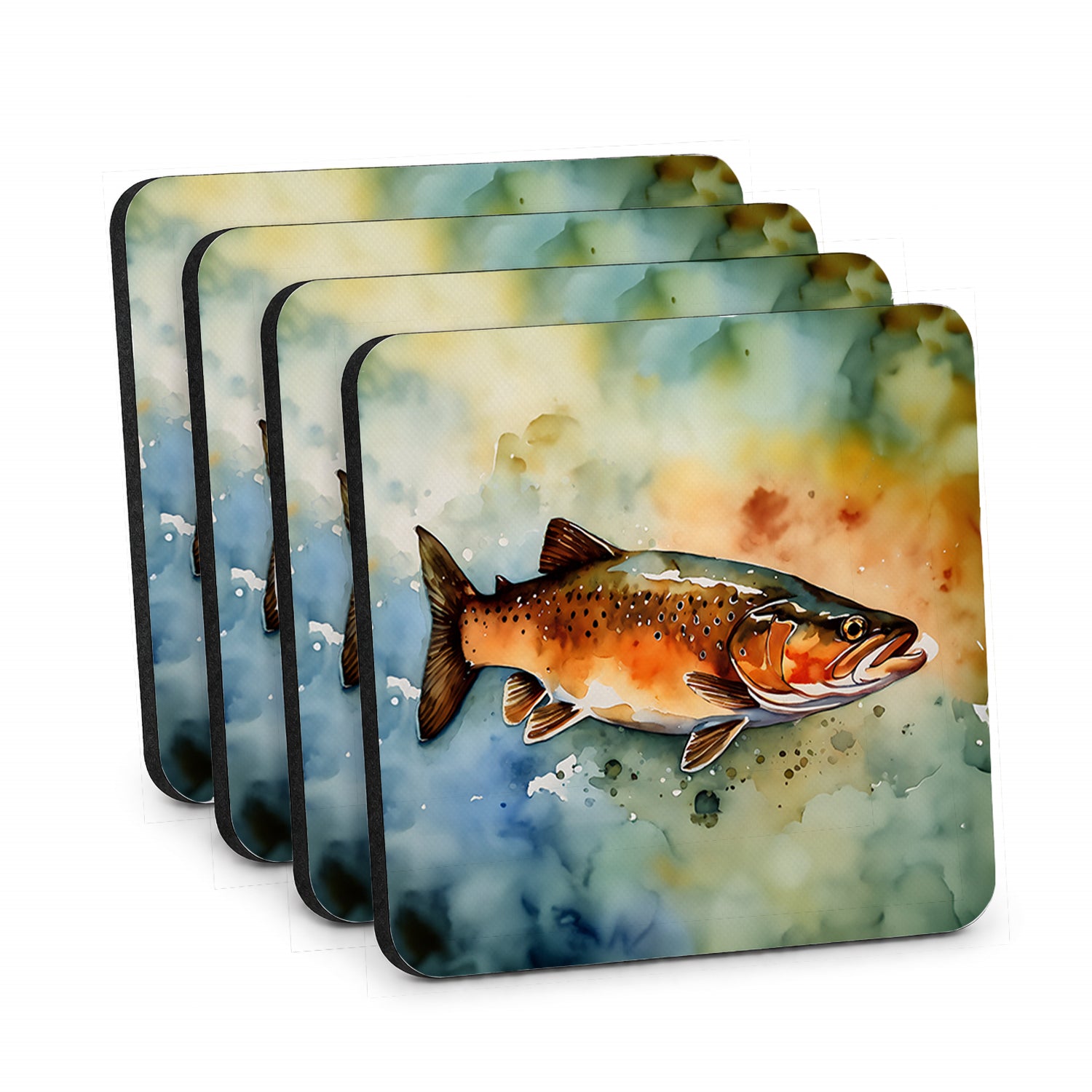 Brown Trout Foam Coasters Set of 4 Cup Coasters for Indoor Outdoor, Tabletop Protection, Anti Slip, Mouse pad Material