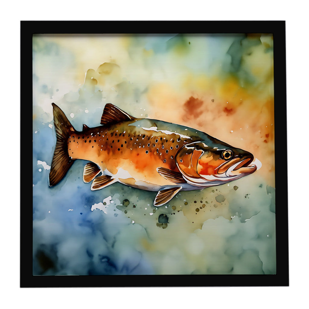 Brown Trout Framed Metal Print Bathroom, Kitchen, Office, Home Decor Wall Art Ready to Hang, Square, 8X8