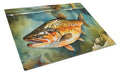 Brown Trout Cutting Board Tempered Glass Kitchen Cutting Surface, Heat Resistant Chopping, Non-Slip Feet, Food Prep & Serving