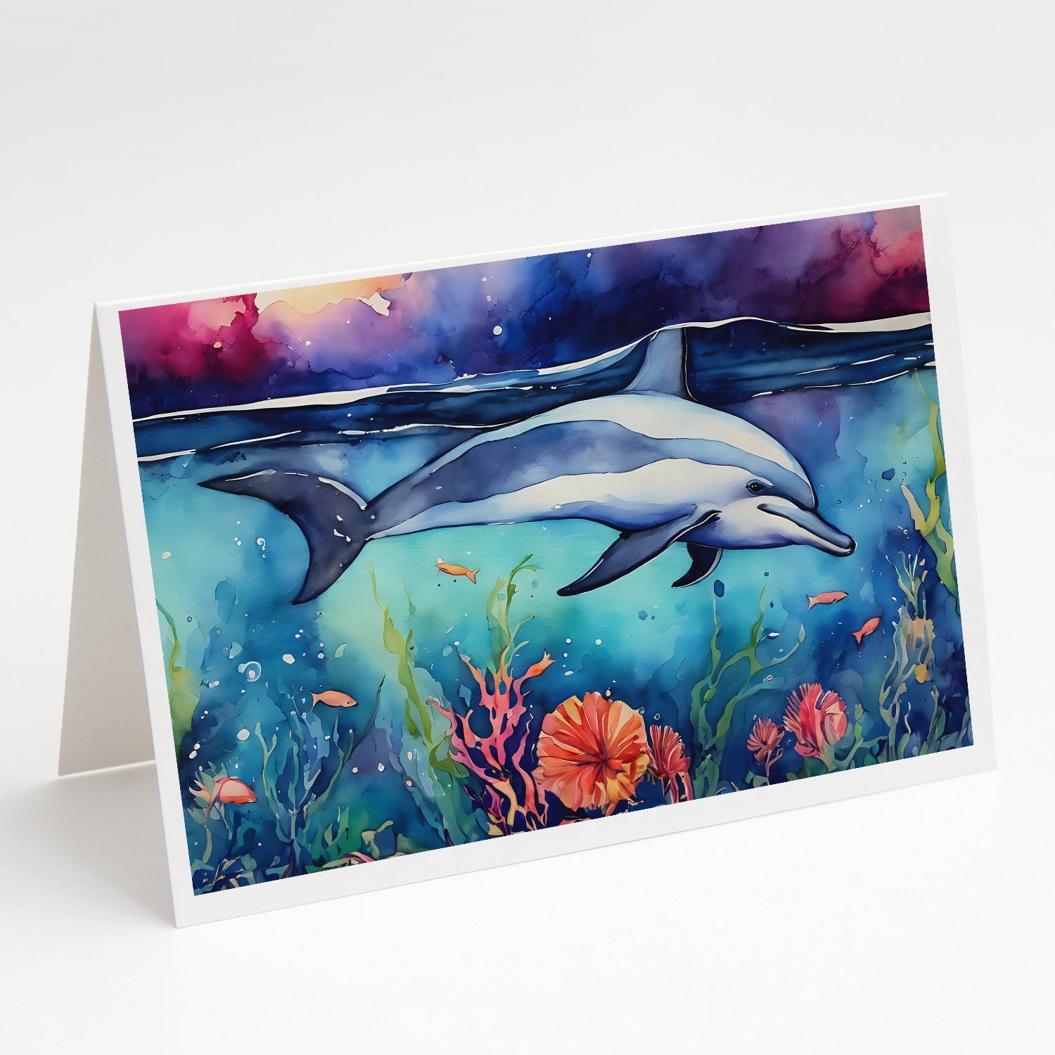 Dolphin Greeting Cards Pack of 8 Blank Cards with Envelopes Whimsical A7 Size 5x7