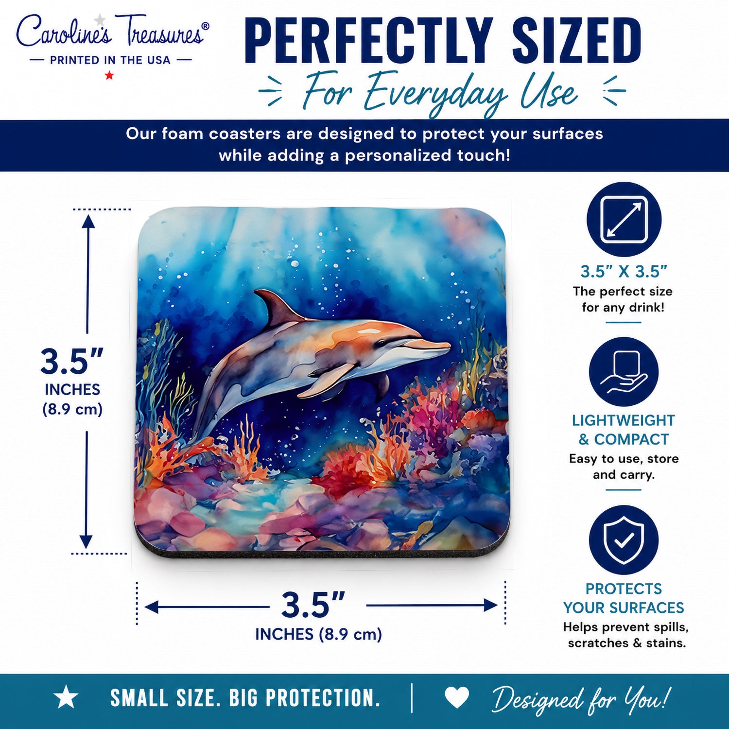 Dolphin Foam Coasters Set of 4 Cup Coasters for Indoor Outdoor, Tabletop Protection, Anti Slip, Mouse pad Material
