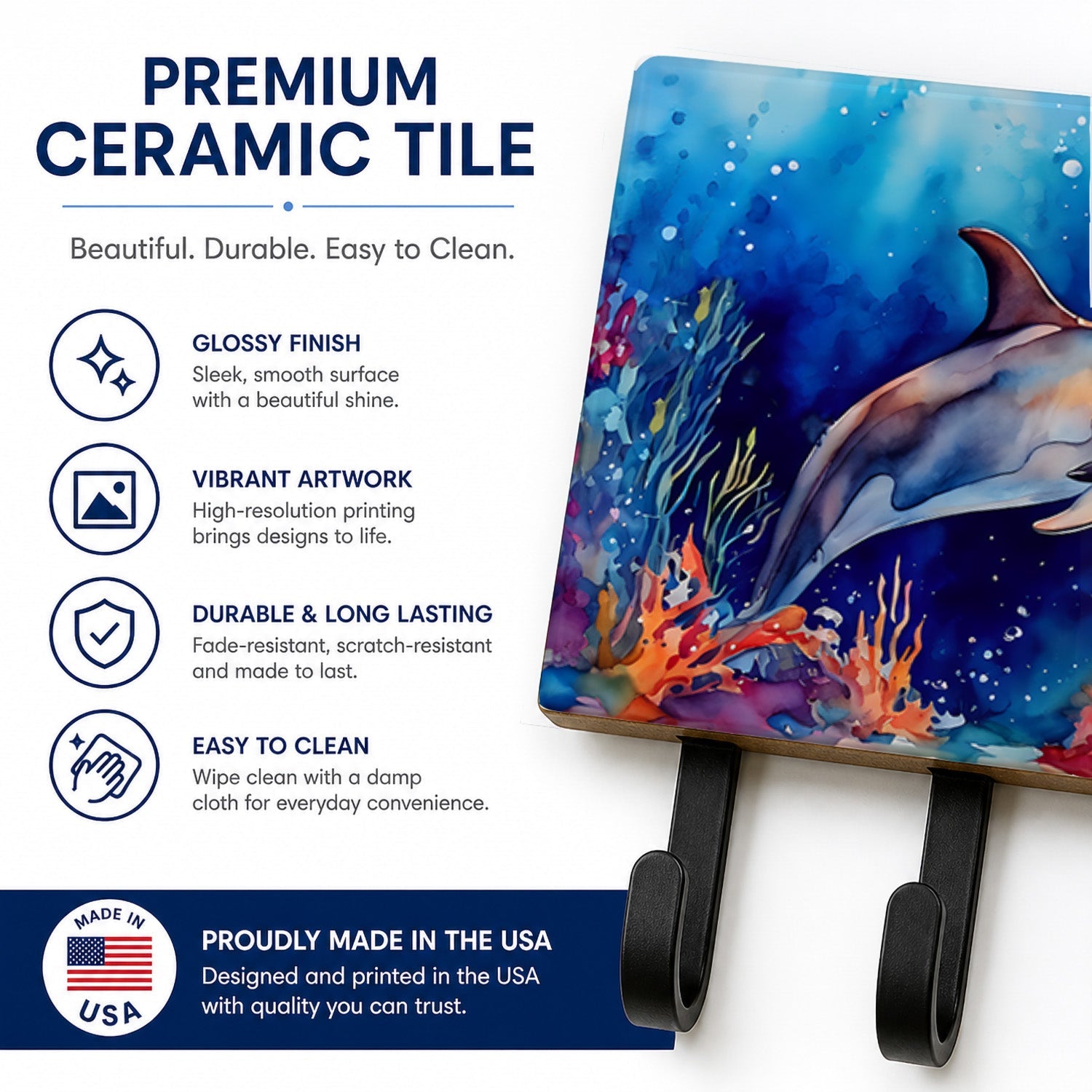 Dolphin Leash or Key Holder Wall Hooks, Coat Rack Wall Mount, for Hanging Keys, Towels, Aprons, Leashes
