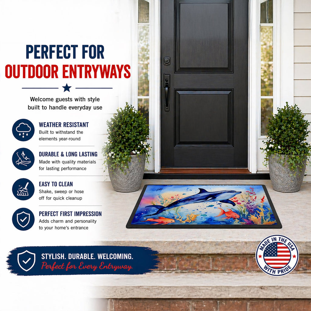Dolphin Doormat Indoor Outdoor 24H X 36W Front Door Mat Rugs for Entryway, Non Slip Washable Low Pile,