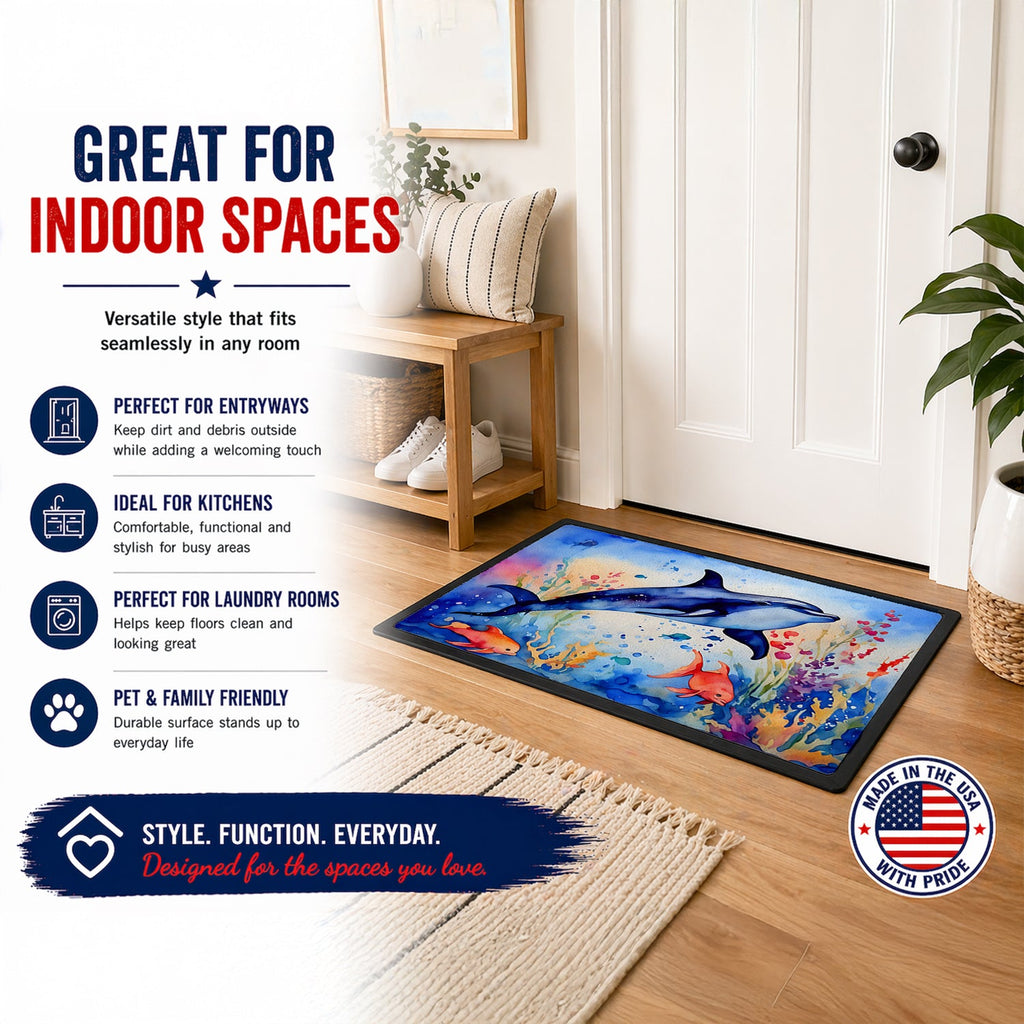 Dolphin Doormat Indoor Outdoor 24H X 36W Front Door Mat Rugs for Entryway, Non Slip Washable Low Pile,