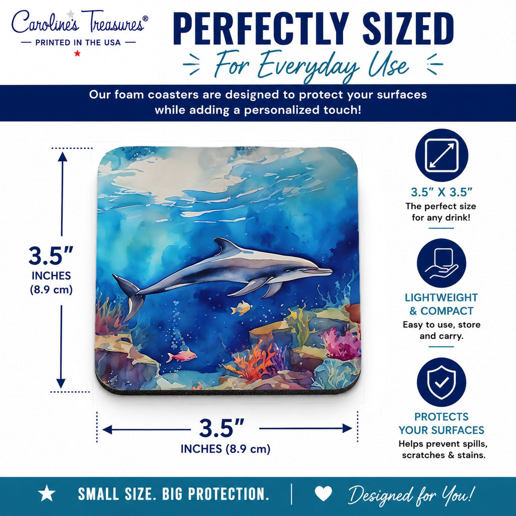 Dolphin Foam Coasters Set of 4 Cup Coasters for Indoor Outdoor, Tabletop Protection, Anti Slip, Mouse pad Material