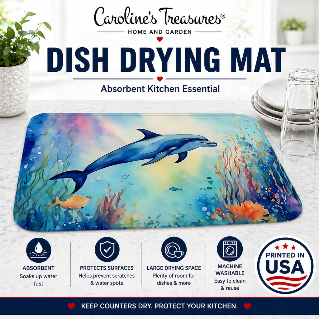Dolphin Dish Drying Mat Absorbent Dish Drying Mat Pad for Kitchen Counter Dish Drainer Mat for Countertop, 14 x 21", Multicolor