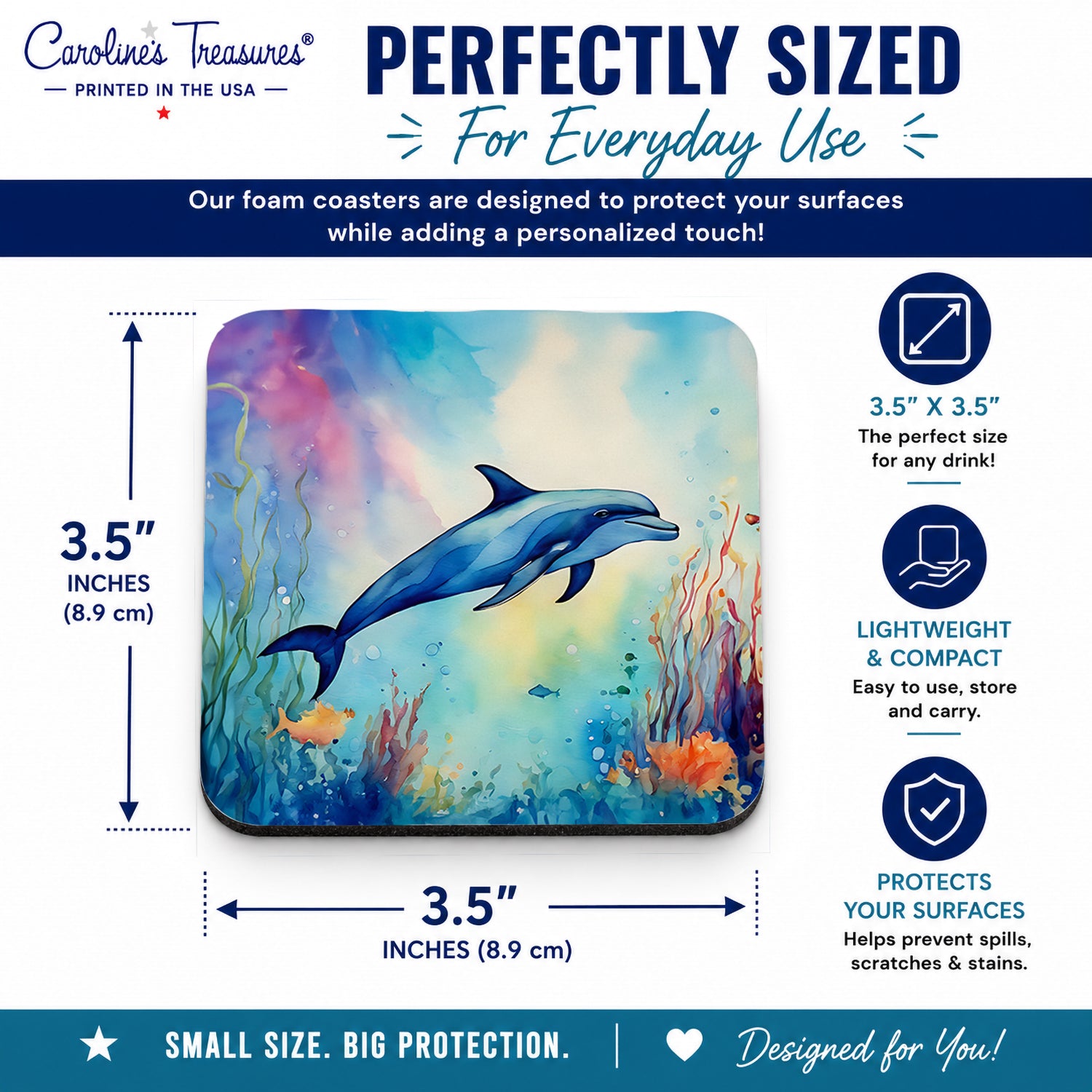 Dolphin Foam Coasters Set of 4 Cup Coasters for Indoor Outdoor, Tabletop Protection, Anti Slip, Mouse pad Material