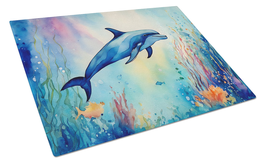 Dolphin Cutting Board Tempered Glass Kitchen Cutting Surface, Heat Resistant Chopping, Non-Slip Feet, Food Prep & Serving