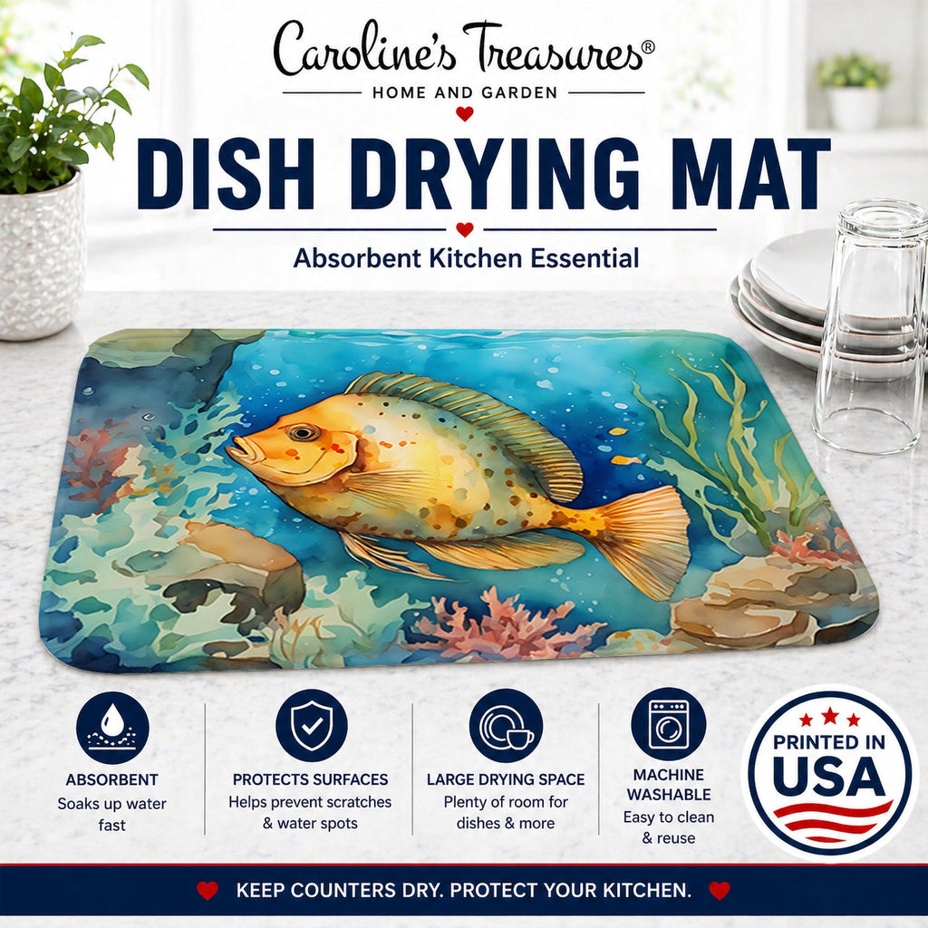Flounder Dish Drying Mat Absorbent Dish Drying Mat Pad for Kitchen Counter Dish Drainer Mat for Countertop, 14 x 21", Multicolor