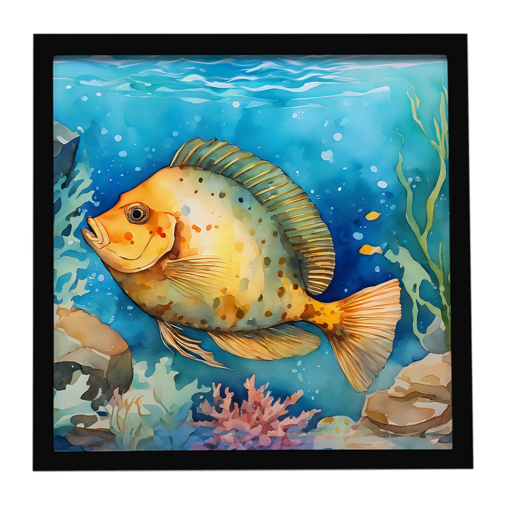 Flounder Framed Metal Print Bathroom, Kitchen, Office, Home Decor Wall Art Ready to Hang, Square, 8X8