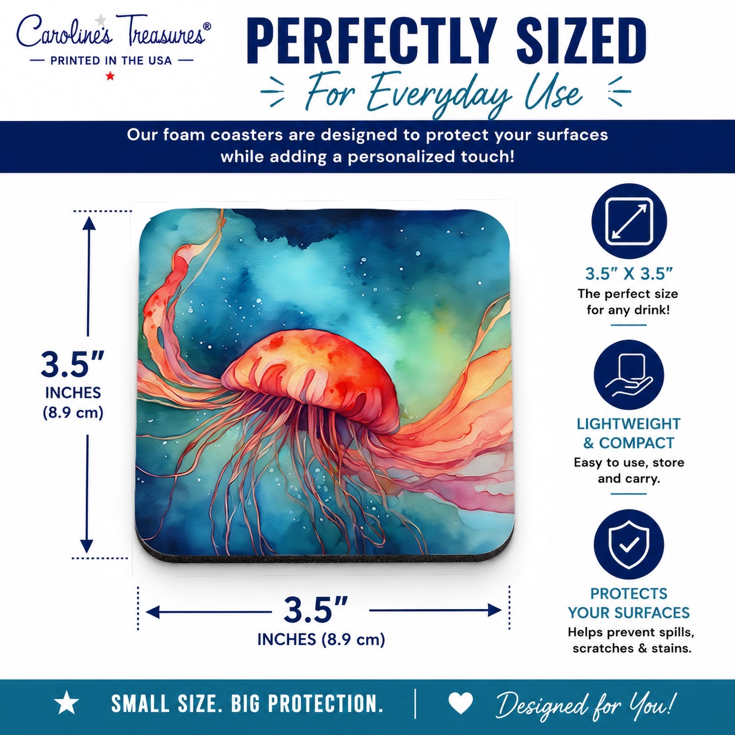 Jellyfish Foam Coasters Set of 4 Cup Coasters for Indoor Outdoor, Tabletop Protection, Anti Slip, Mouse pad Material