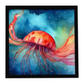 Jellyfish Framed Metal Print Bathroom, Kitchen, Office, Home Decor Wall Art Ready to Hang, Square, 8X8
