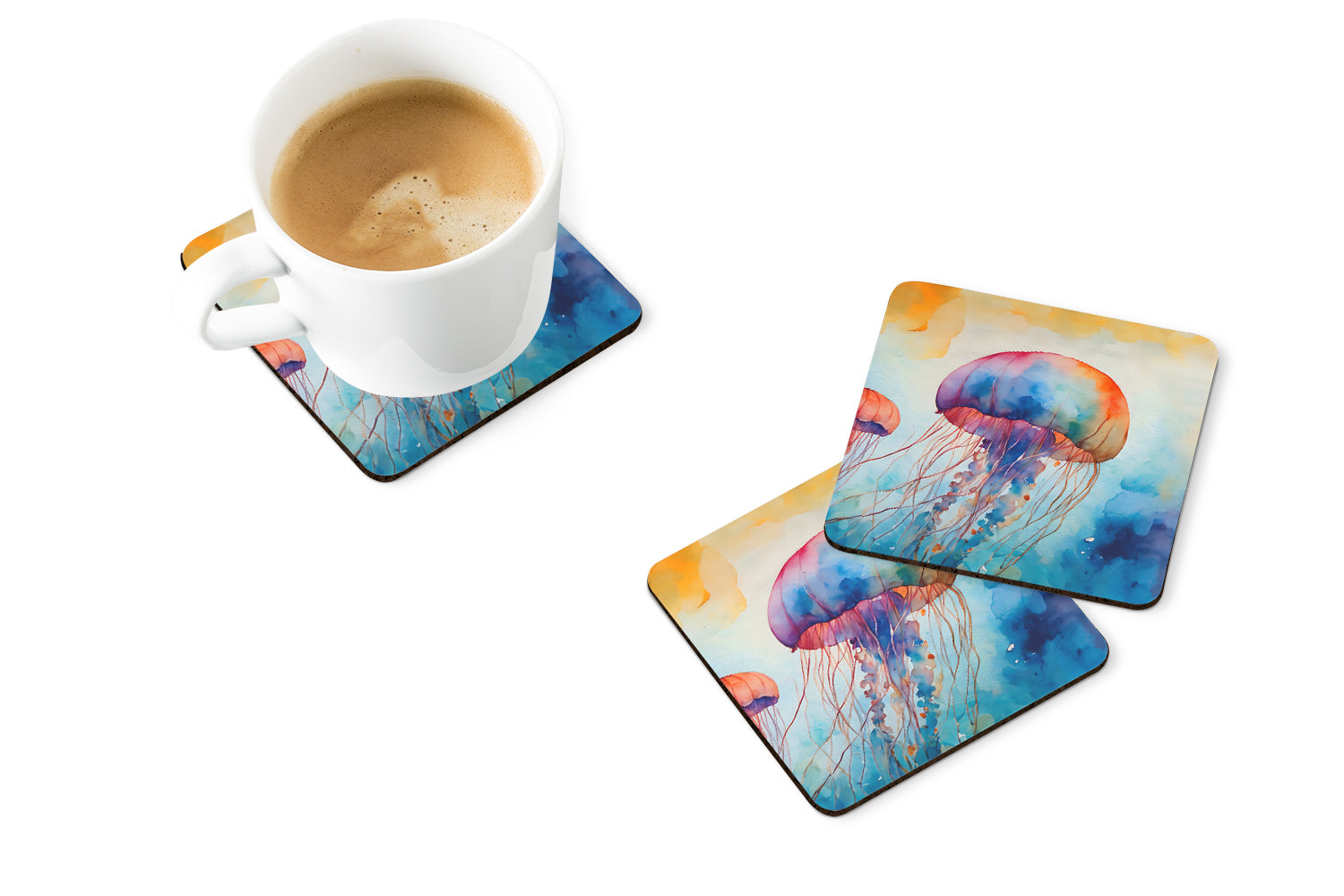 Jellyfish Foam Coasters Set of 4 Cup Coasters for Indoor Outdoor, Tabletop Protection, Anti Slip, Mouse pad Material