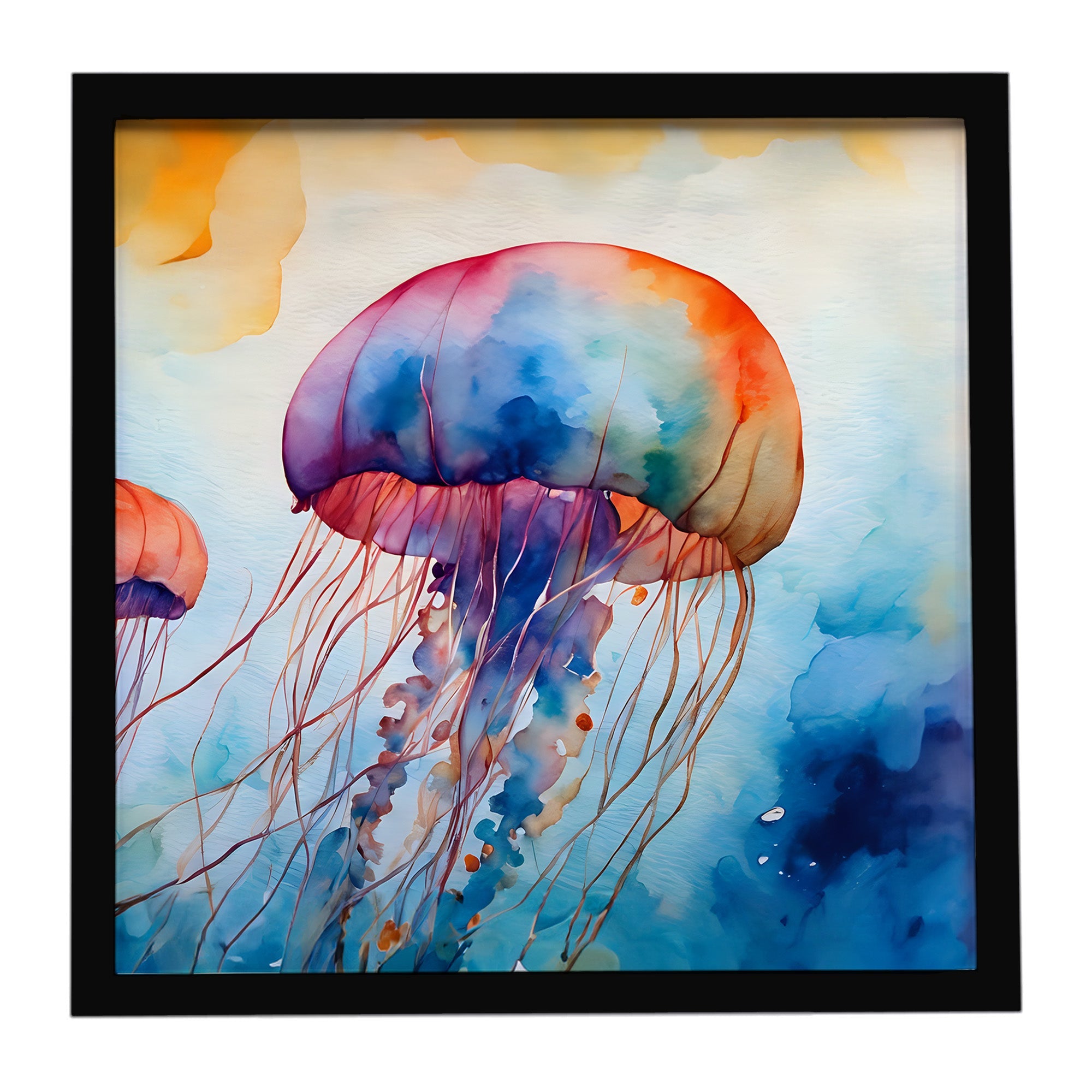 Jellyfish Framed Metal Print Bathroom, Kitchen, Office, Home Decor Wall Art Ready to Hang, Square, 8X8