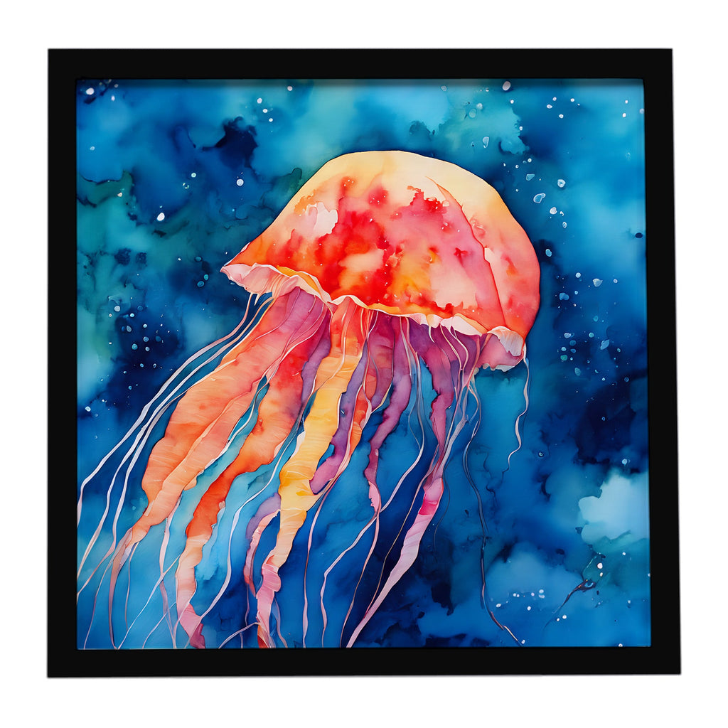 Jellyfish Framed Metal Print Bathroom, Kitchen, Office, Home Decor Wall Art Ready to Hang, Square, 8X8