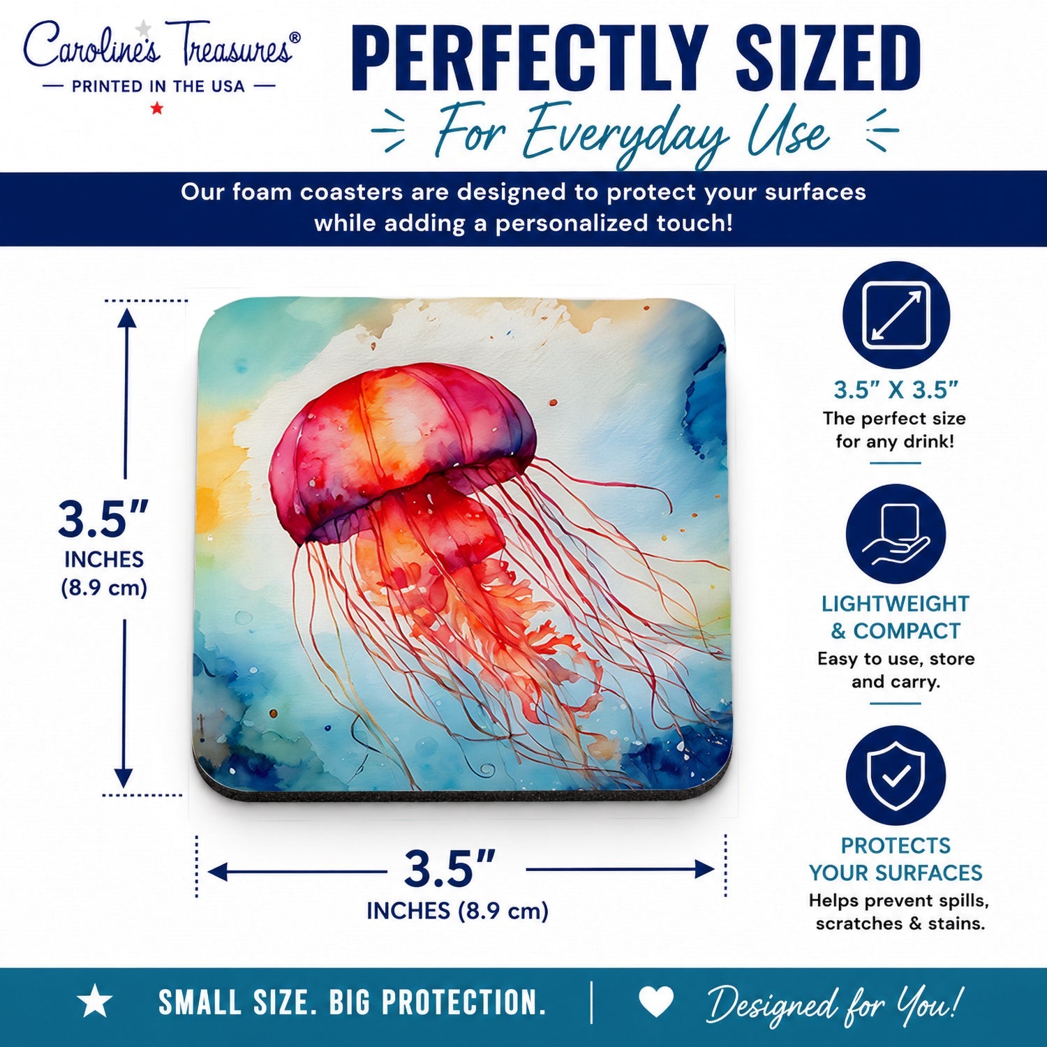 Jellyfish Foam Coasters Set of 4 Cup Coasters for Indoor Outdoor, Tabletop Protection, Anti Slip, Mouse pad Material